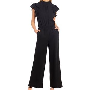 1 State Black Flutter Sleeve Mock Neck Ruffle Jumpsuit NWT